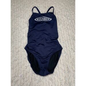 Lifeguard One Piece Swimsuit Navy Blue Guard Logo Crossback Athletic Size 28